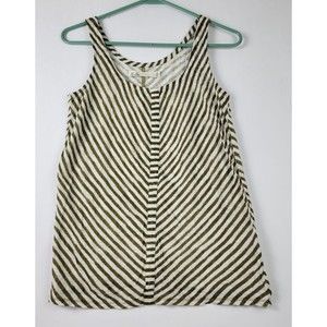 Hi-Line women size XS striped olive green white 100% linen sleeveless top